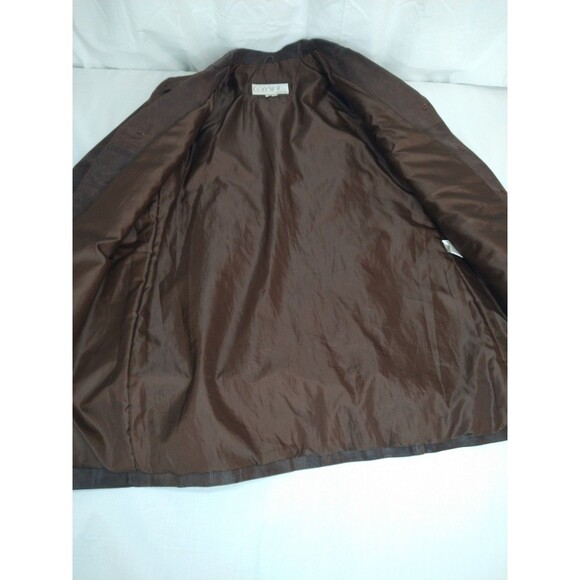 Comint Leather Button Up Jacket Coat Size L Chocolate Brown Pockets Classic - Picture 3 of 15